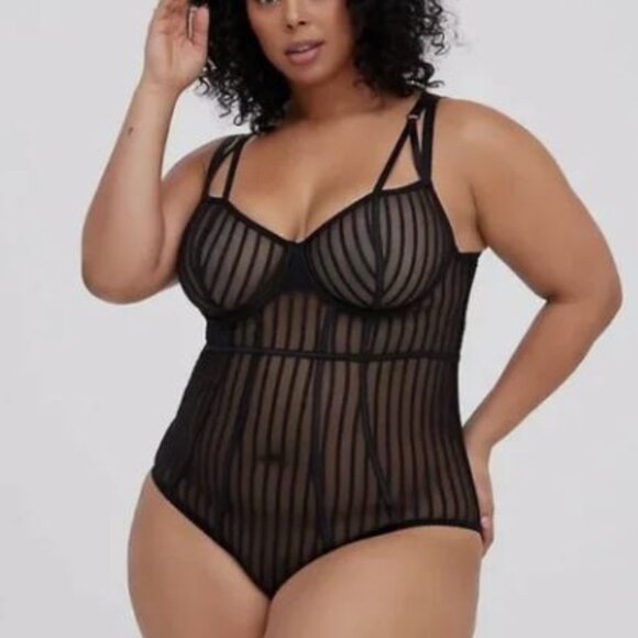 torrid Other - Torrid Black Striped Mesh Underwire Bodysuit Size 6x